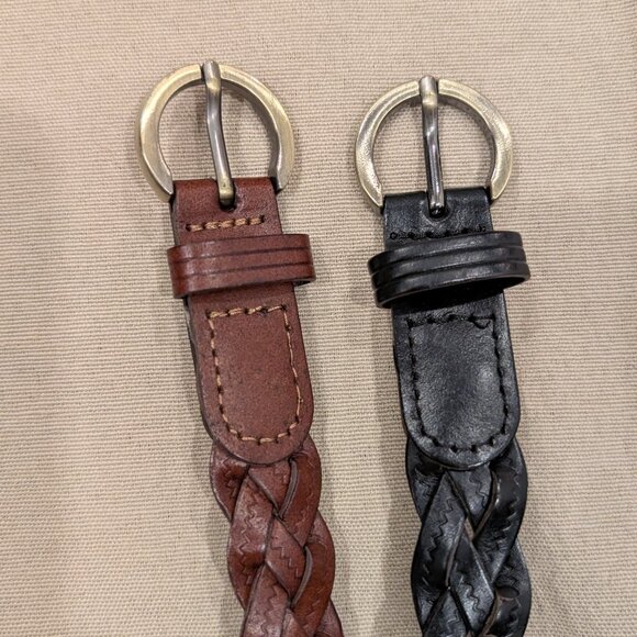 Black & Brown with Brass Hardware Braided Leather Belts Women's - Picture 3 of 4